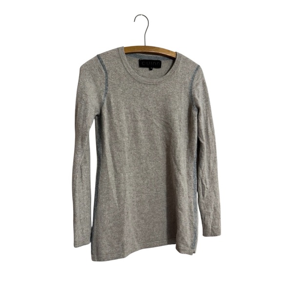 Quinn Women's Heather Brown Long Sleeve/Sweater with Gray Accent, 100% Cashmere - Picture 1 of 11
